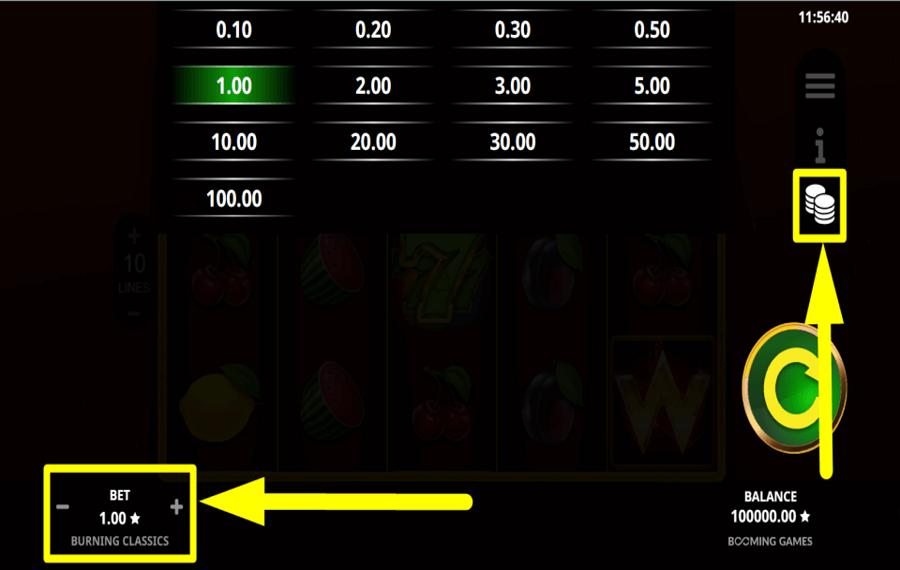 Burning Classics НАЗНАЧИТЕ СУММУ СТАВКИ.