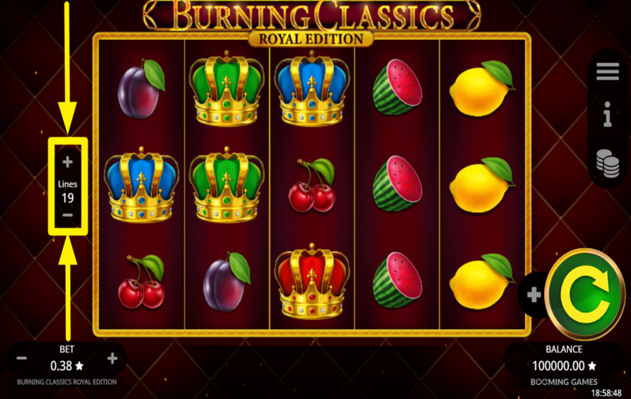 Burning Classics Royal Edition AJUSTEZ LES LIGNES DE PAIEMENT.