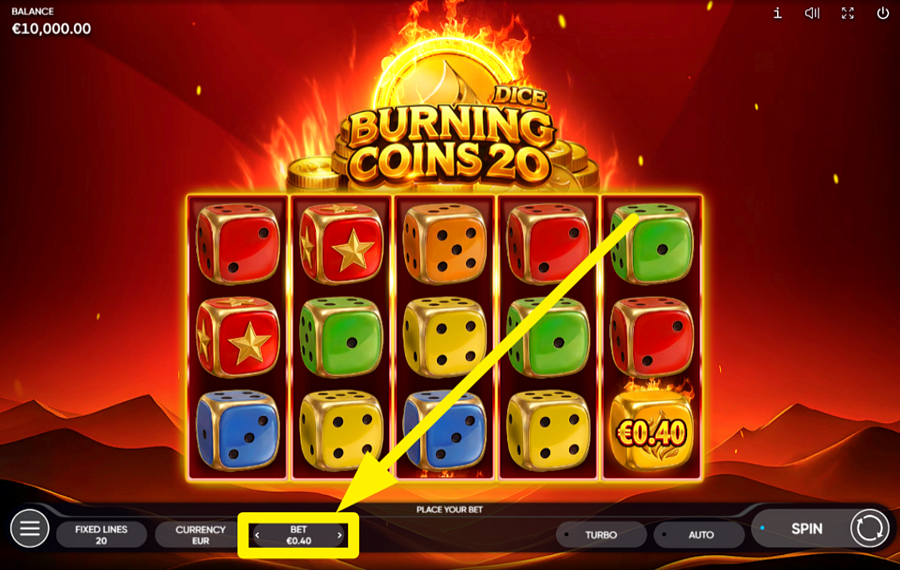 Burning Coins 20 Dice DECIDE ON YOUR WAGER.