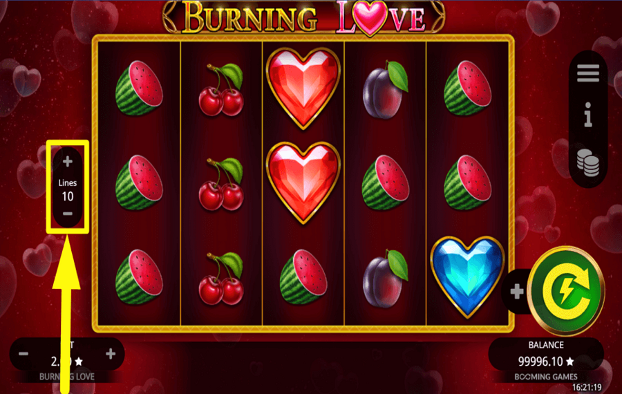 Burning Love CHOISISSEZ LES LIGNES DE PAIEMENT.