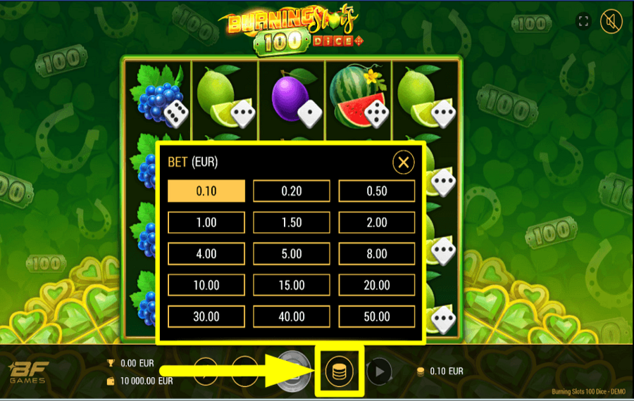 Burning Slots 100 Dice DETERMINA LA TUA SCOMMESSA.