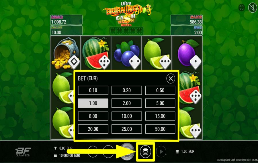 Burning Slots Cash Mesh Ultra Dice CAST YOUR BET.