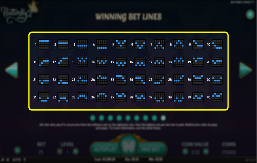 Butterfly Staxx 2 Выберите количество линий выплат