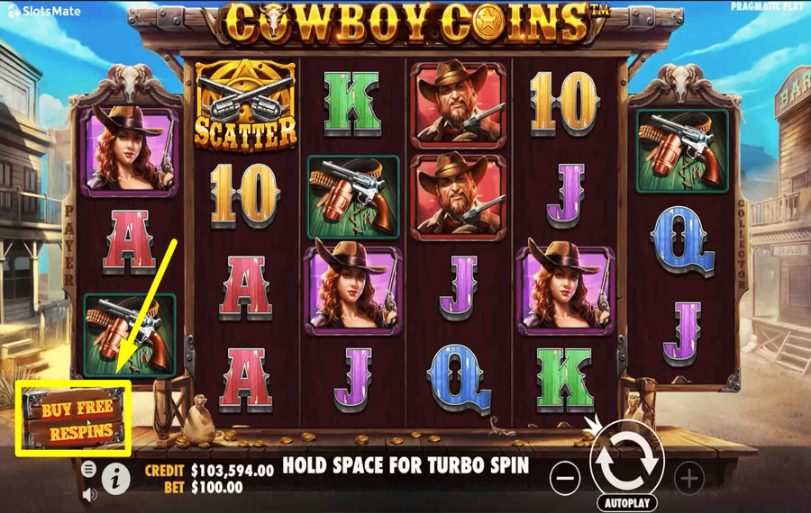 Cowboy Coins Nutzung der optionalen Funktion „Bonuskauf“.