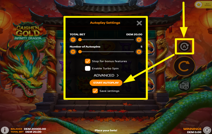 Caishen Gold Infinity Dragon CHOOSE AUTOMATIC SPINS.