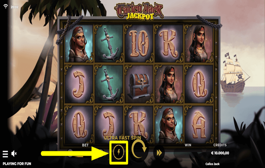 Calico Jack Jackpot CONTROLA LA VELOCIDAD DEL JUEGO.