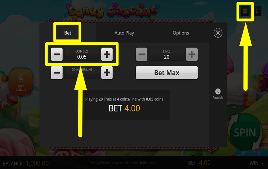 Candy Cascade ВЫБЕРИТЕ РАЗМЕР МОНЕТЫ.