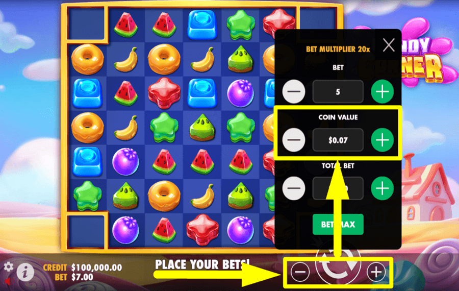 Candy Corner SELECT COIN VALUE.