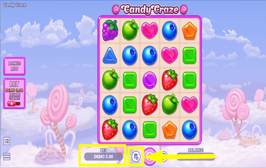 Candy Craze CHOOSE THE BET VALUE.