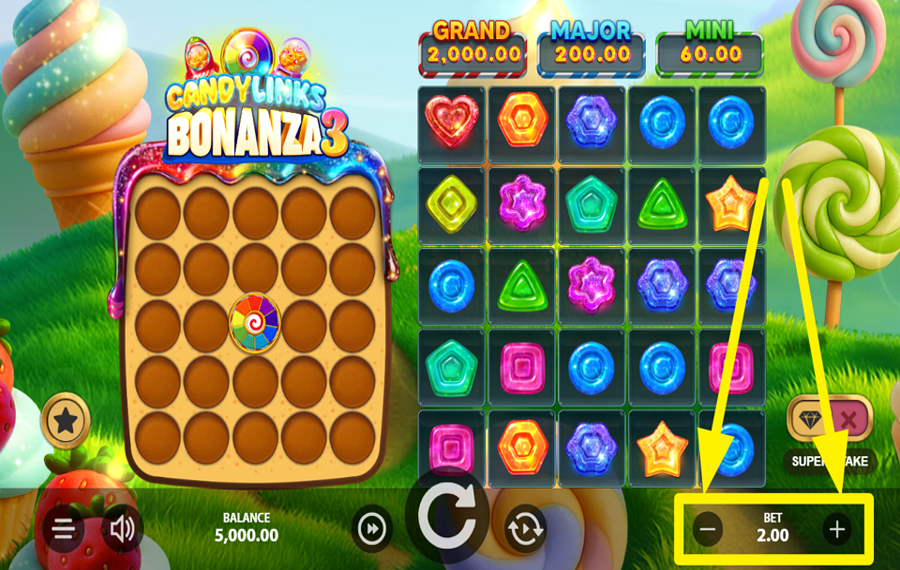 Candy Links Bonanza 3 ASSEGNARE UN VALORE DI SCOMMESSA.