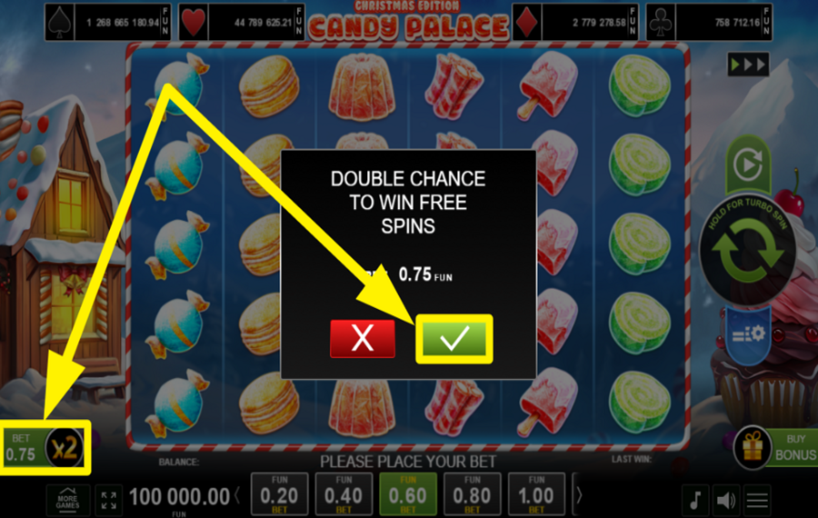 Candy Palace Christmas Edition AUMENTA LE POSSIBILITÀ DI VINCERE GIRI GRATUITI.