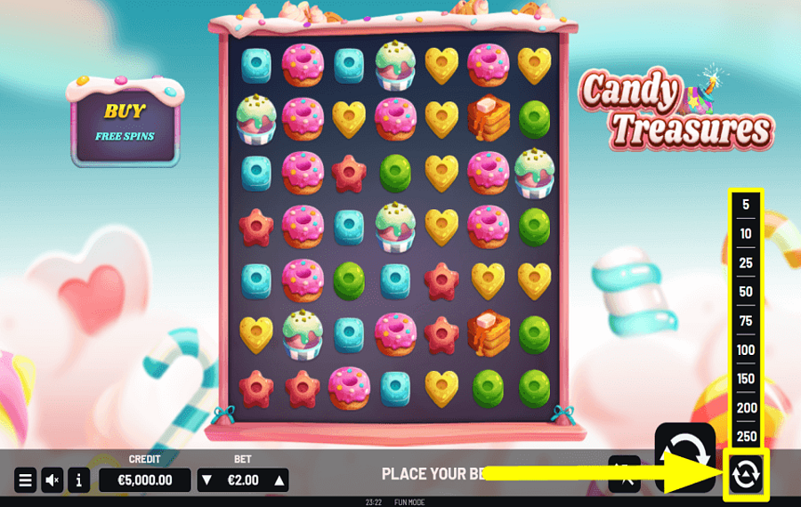 Candy Treasures ELIGE GIROS AUTOMÁTICOS.