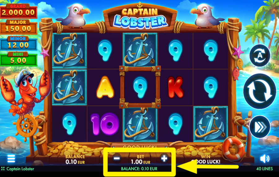 Captain Lobster ADJUST YOUR WAGER.