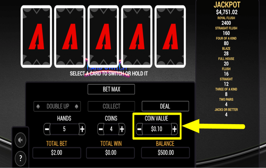 Card Switch ATTRIBUER UNE VALEUR À LA PIÈCE.