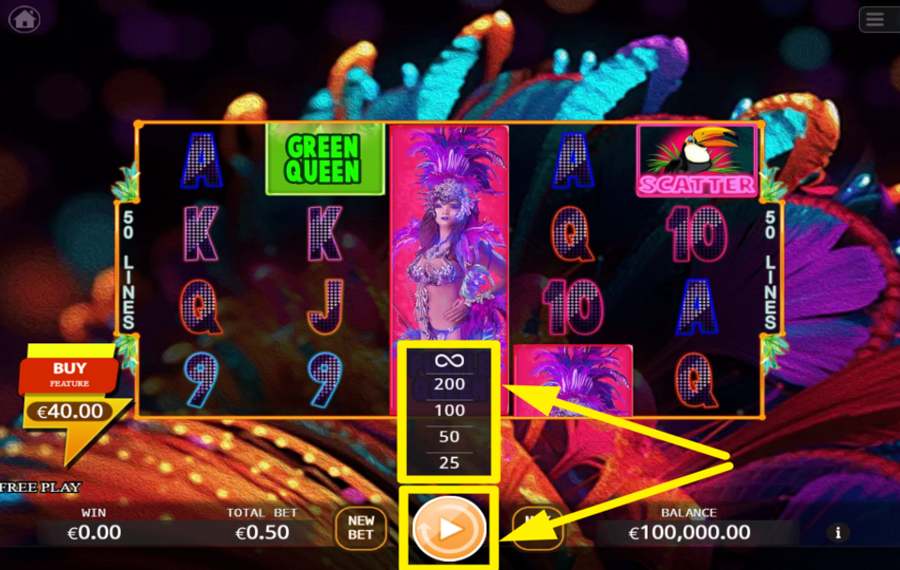 Carnival Beauty SPIN THE REELS AUTOMATICALLY.