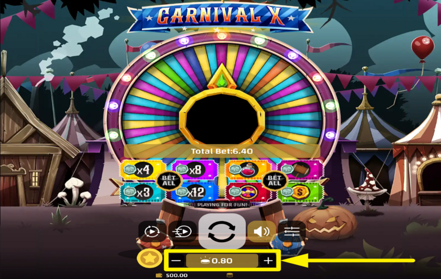 Carnival X AJUSTAR EL IMPORTE DE LA APUESTA.