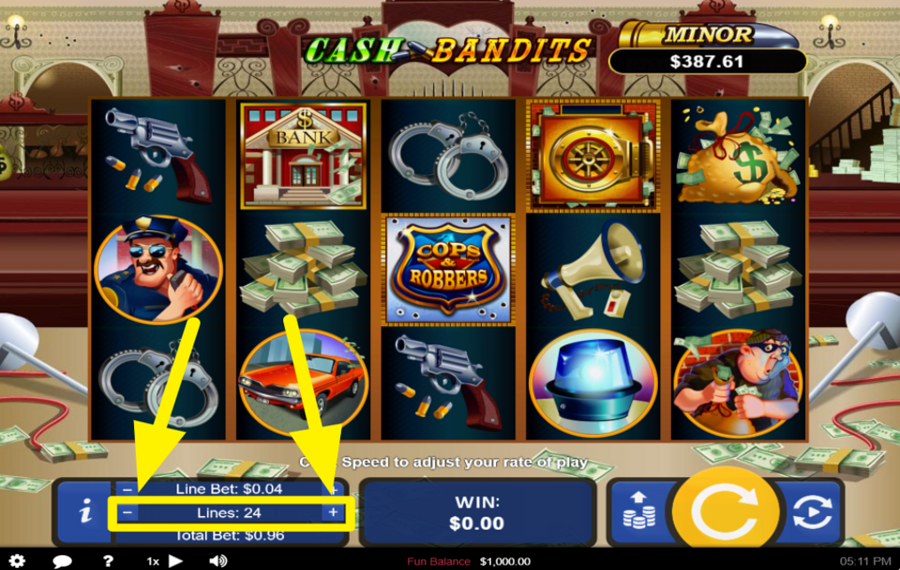 Cash Bandits SÉLECTIONNEZ LE NOMBRE DE LIGNES DE PAIEMENT.