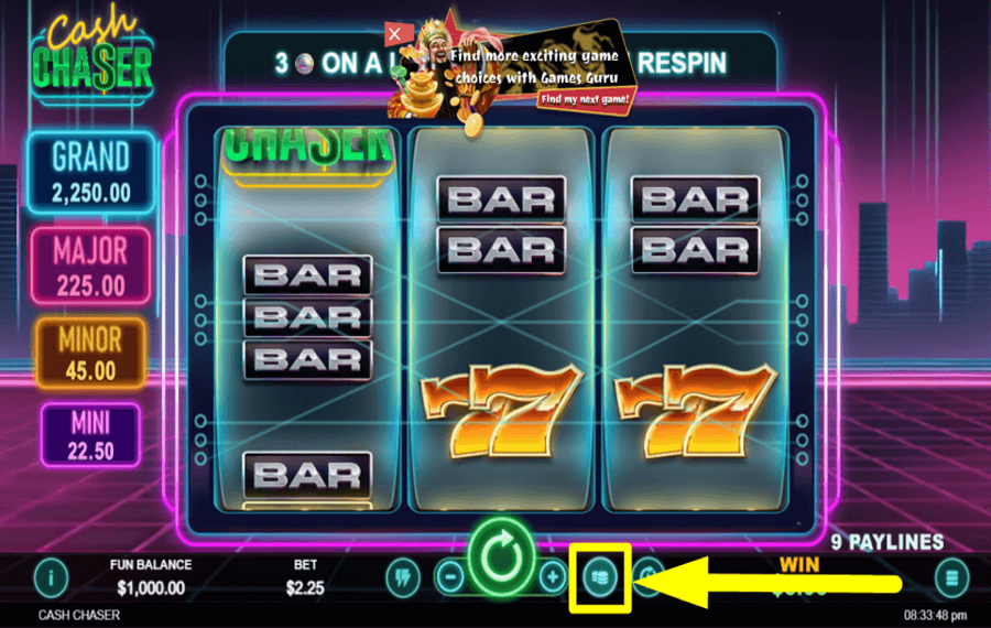 Cash Chaser APPLY MAXIMUM BET.