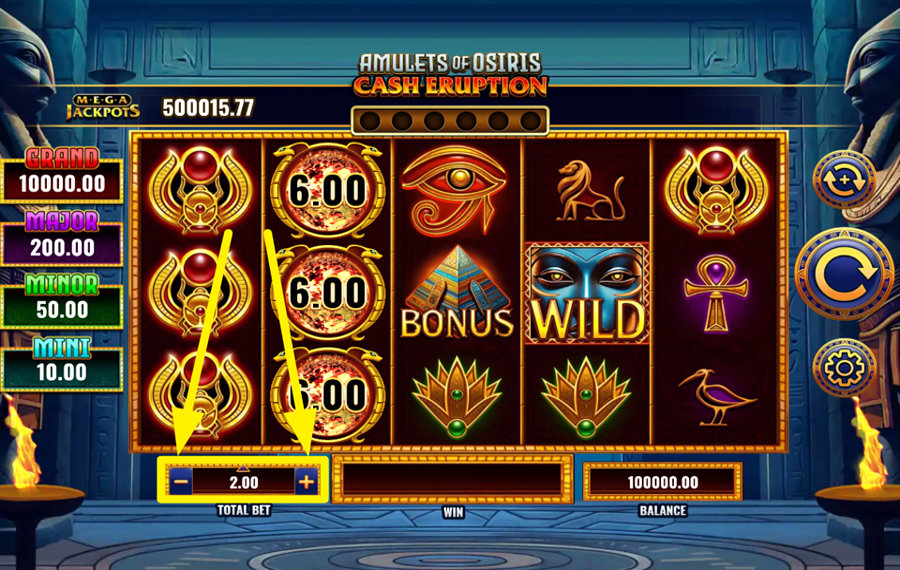 Cash Eruption MegaJackpots Amulets of Osiris DÉTERMINER LA VALEUR DU PARI.