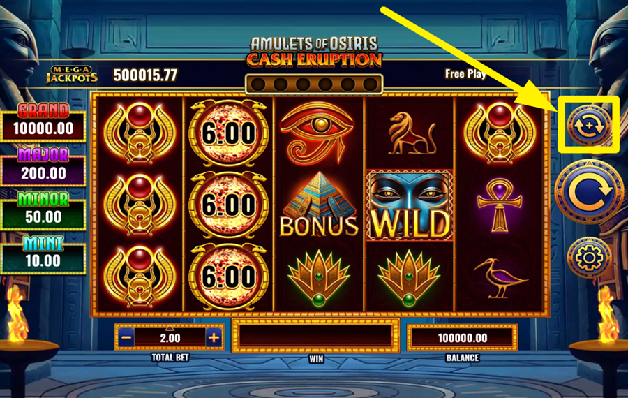 Cash Eruption MegaJackpots Amulets of Osiris ACTIVER LES TOURS AUTOMATIQUES.