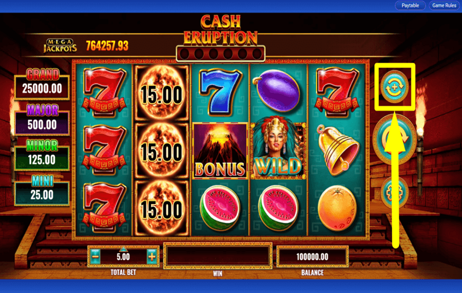 Cash Eruption MegaJackpots ACTIVER LA LECTURE AUTOMATIQUE.