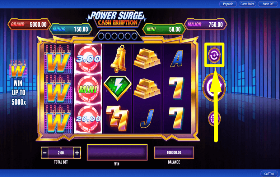 Cash Eruption Power Surge TOURNER AUTOMATIQUEMENT.