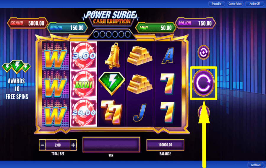 Cash Eruption Power Surge COMMENCEZ LE JEU.