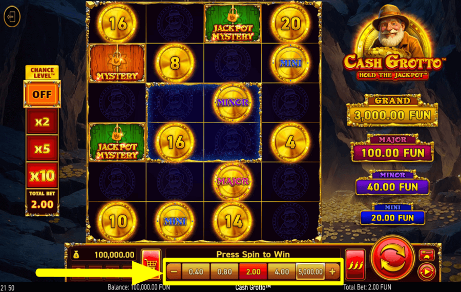 Cash Grotto Platzieren Sie Ihre Wette.