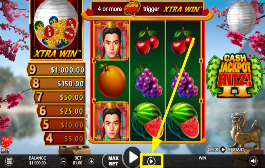 Cash Jackpot Hitz 2 UTILICE LA FUNCIÓN DE REPRODUCCIÓN AUTOMÁTICA.