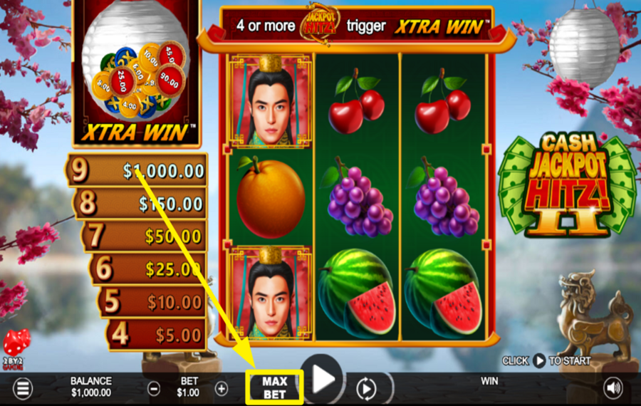 Cash Jackpot Hitz 2 ESTABLECER EL IMPORTE MÁXIMO DE APUESTA.