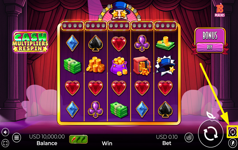 Cash Multipliers Respin Вращайте барабаны автоматически.