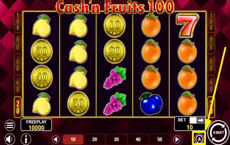 Cash n Fruits 100 EMPLEAR EL GIRO AUTOMÁTICO.