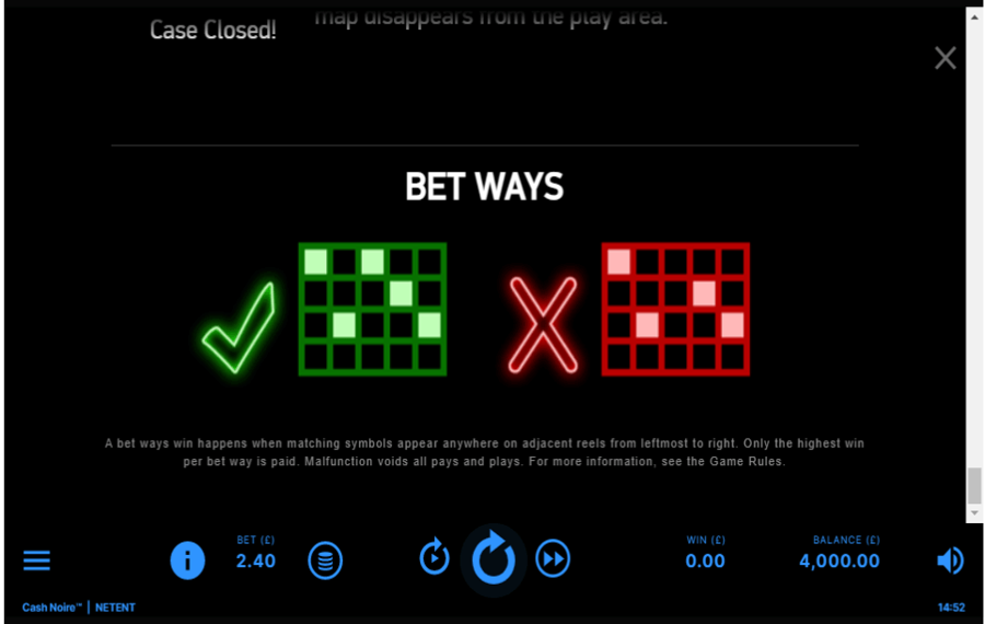 Cash Noire Adjust the number of paylines