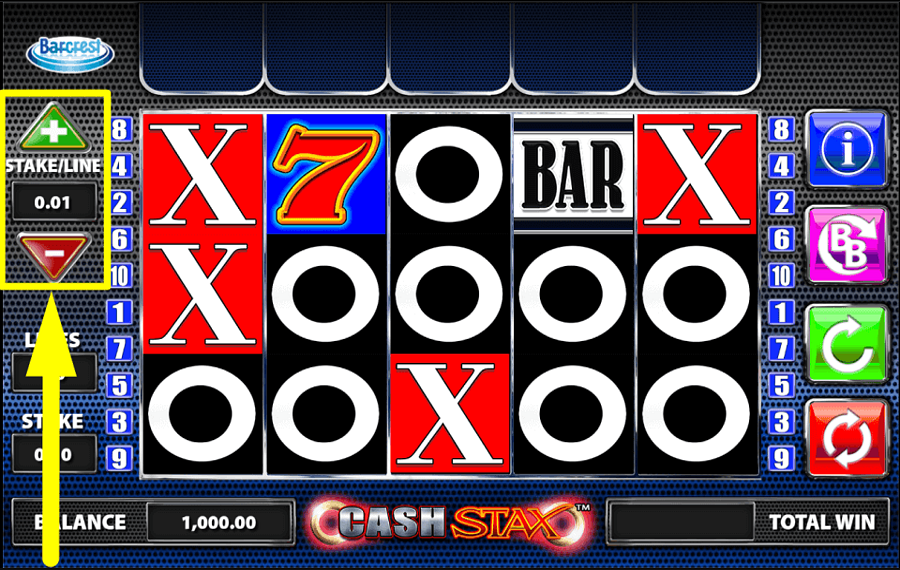 Cash Stax SELECT THE BET VALUE.