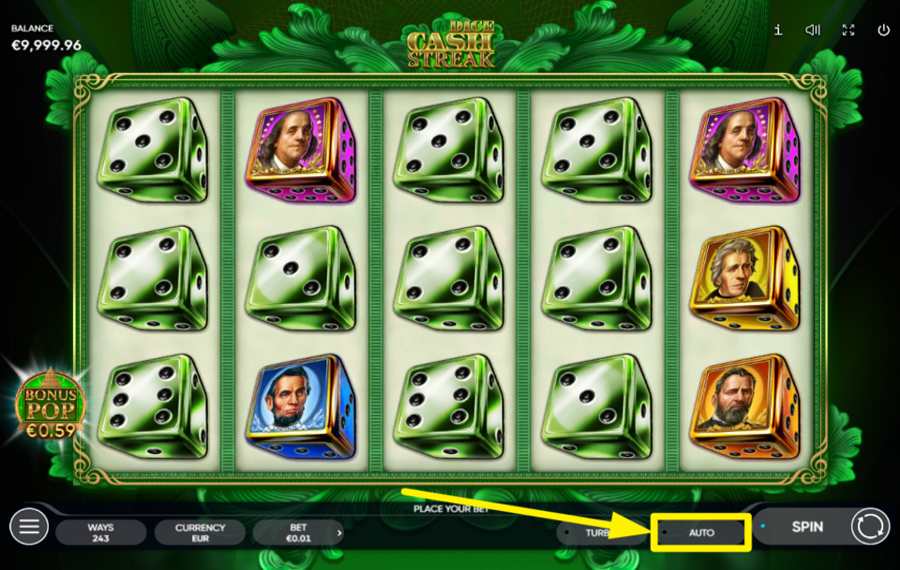 Cash Streak Dice ИСПОЛЬЗУЙТЕ АВТОВОСПРОИЗВЕДЕНИЕ.