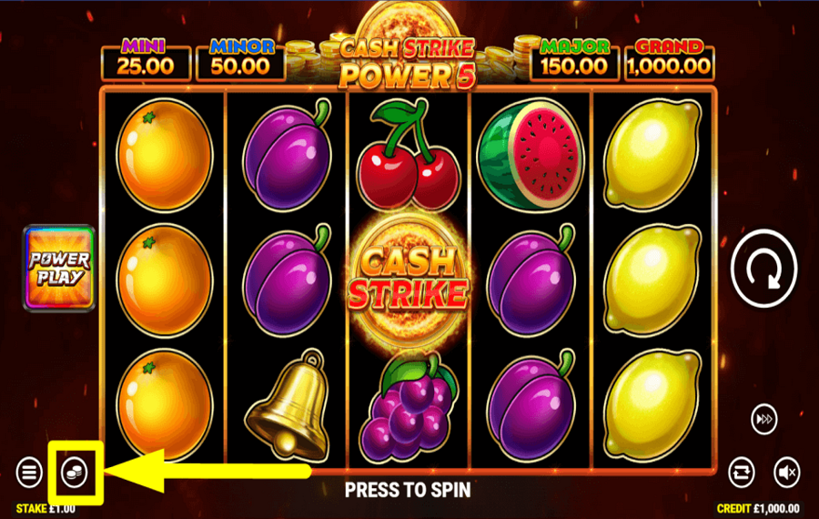 Cash Strike Power 5 SELECT YOUR BET.