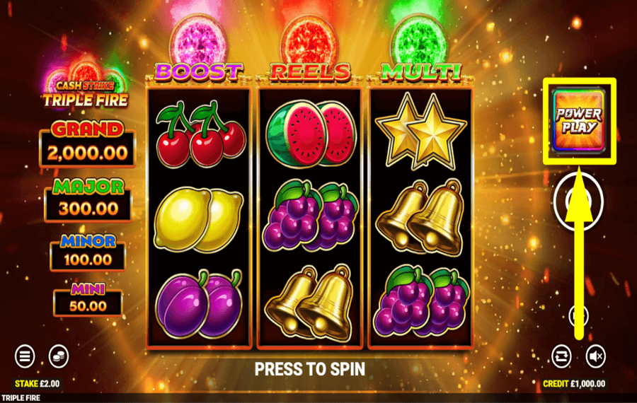 Cash Strike Triple Fire SELEZIONA POWER PLAY.