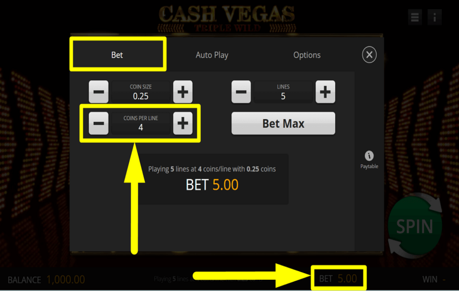 Cash Vegas Triple Wild ATTRIBUER DES PIÈCES PAR LIGNE.