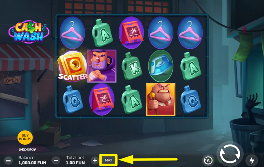 Cash Wash ÉTABLIR LA LIMITE DE MISE LA PLUS ÉLEVÉE.