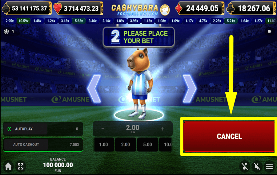 Cashybara Football Edition ANNULLA LA TUA SCOMMESSA.