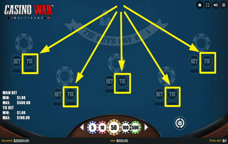Casino War Multihand ARRIESGUESE CON UNA APUESTA PARALELA.