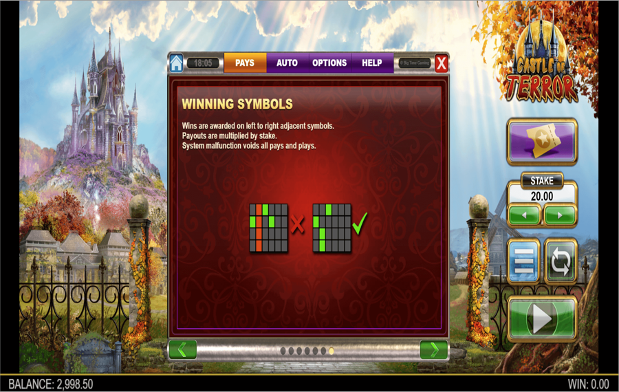 Castle of Terror Wählen Sie die Anzahl der Gewinnlinien