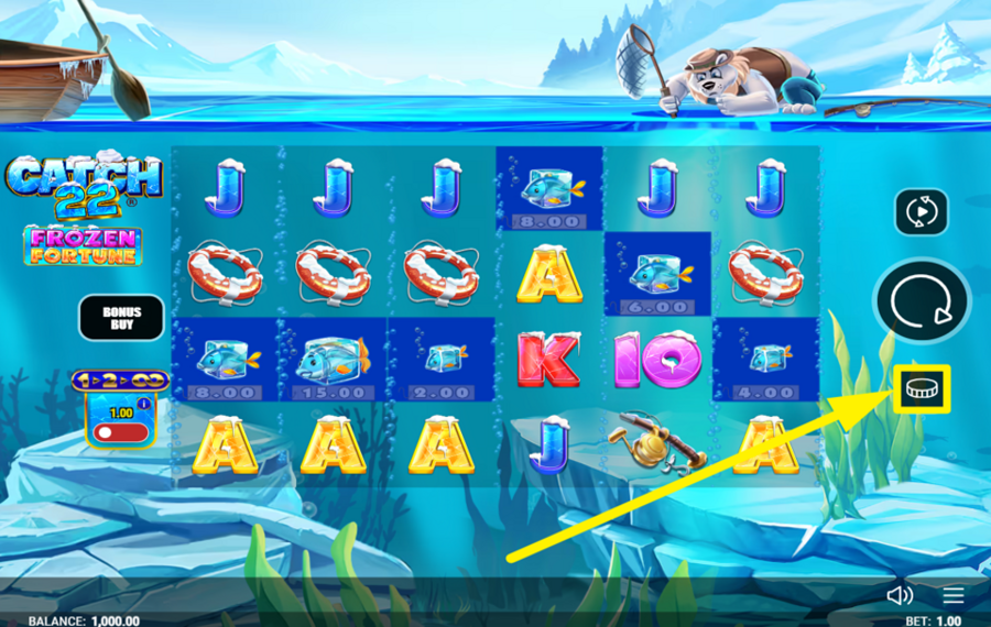 Catch 22 Frozen Fortune ASIGNAR UN VALOR DE APUESTA.