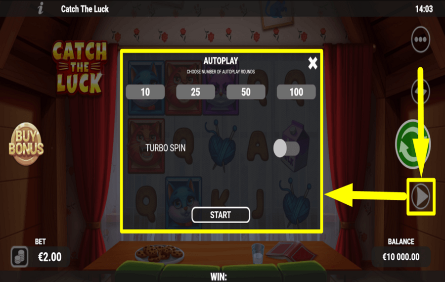 Catch the Luck Ziehen Sie die automatische Wiedergabe in Betracht.