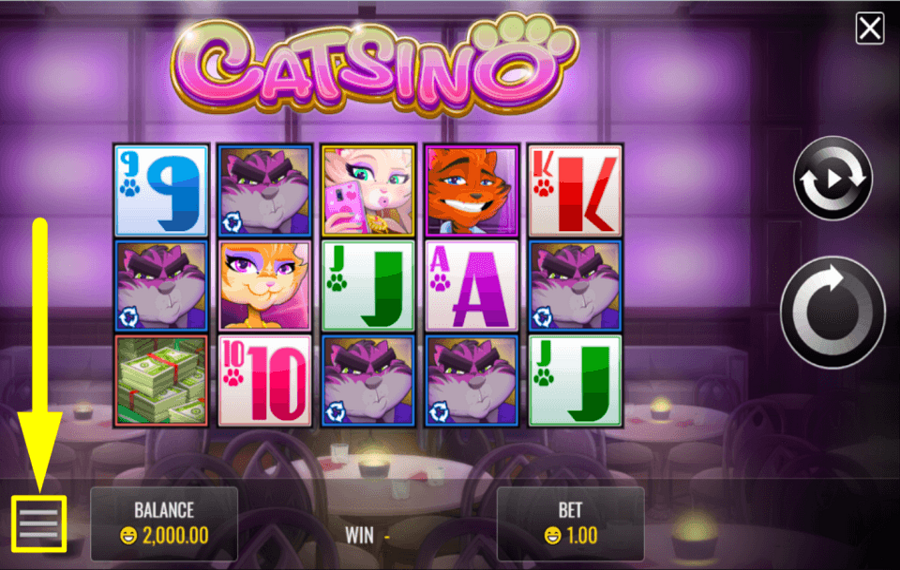 Catsino ENTRA AL MENÚ DEL JUEGO.