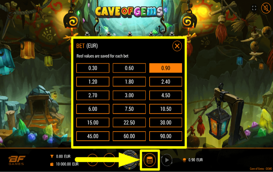 Cave Of Gems PLACE YOUR TOTAL BET.