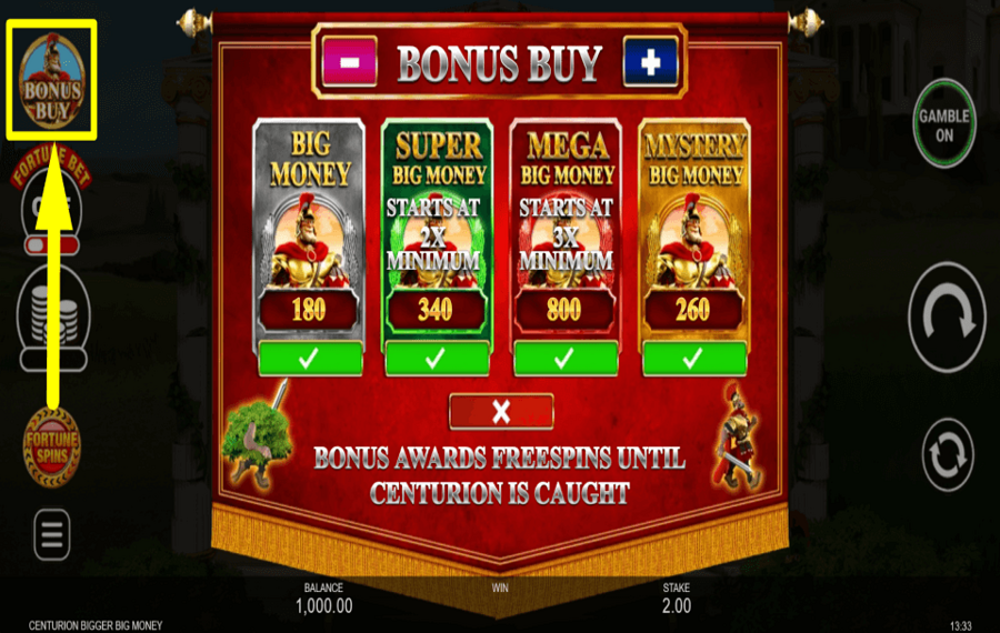 Centurion Bigger Big Money OBTENEZ DES BONUS.