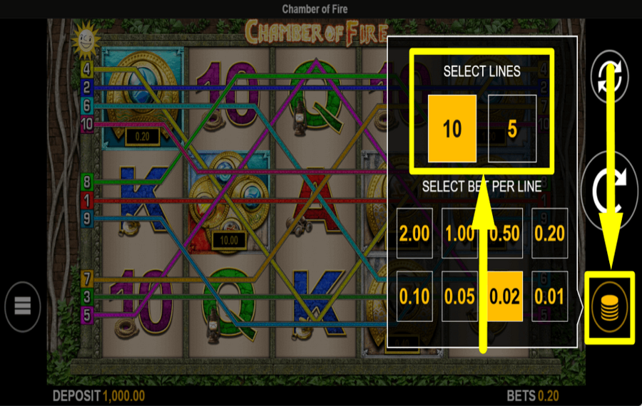 Chamber of Fire KONTROLLIEREN SIE DIE GEWINNLINIEN.