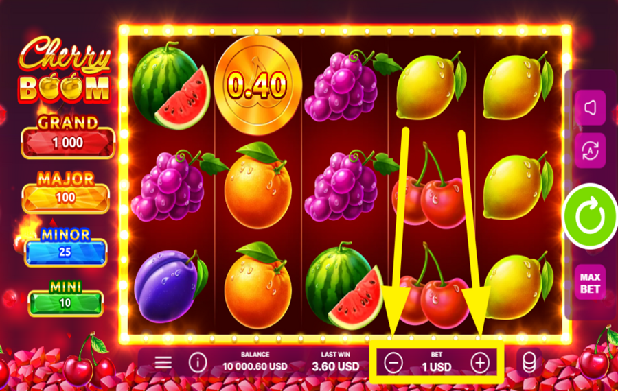 Cherry Boom ADJUST YOUR BETTING AMOUNT.