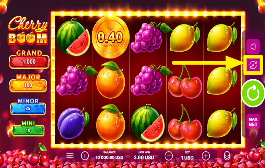 Cherry Boom SPIN THE REELS AUTOMATICALLY.